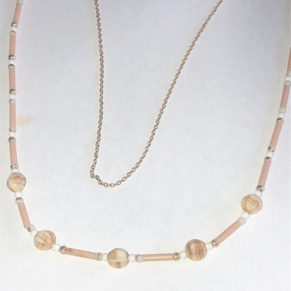 Vintage Cream and White Boho Beaded Necklace